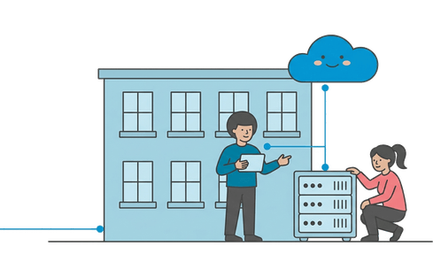 Illustrazione di PMI e software house al lavoro su prodotti digitali