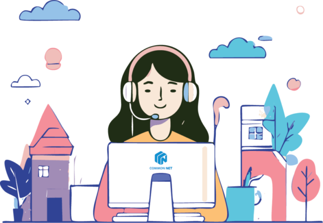 Image of a receptionist providing technical and sales support in front of a computer