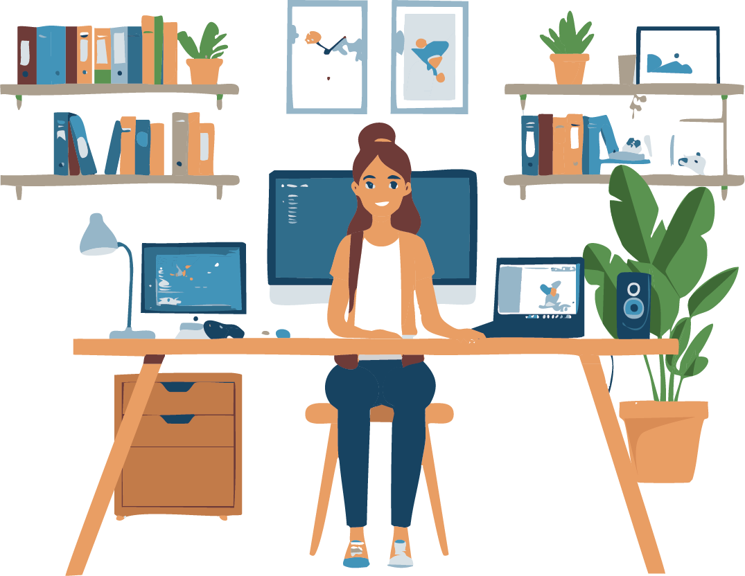 Home Fibre Optic - illustration of a person working from home with fast internet connection