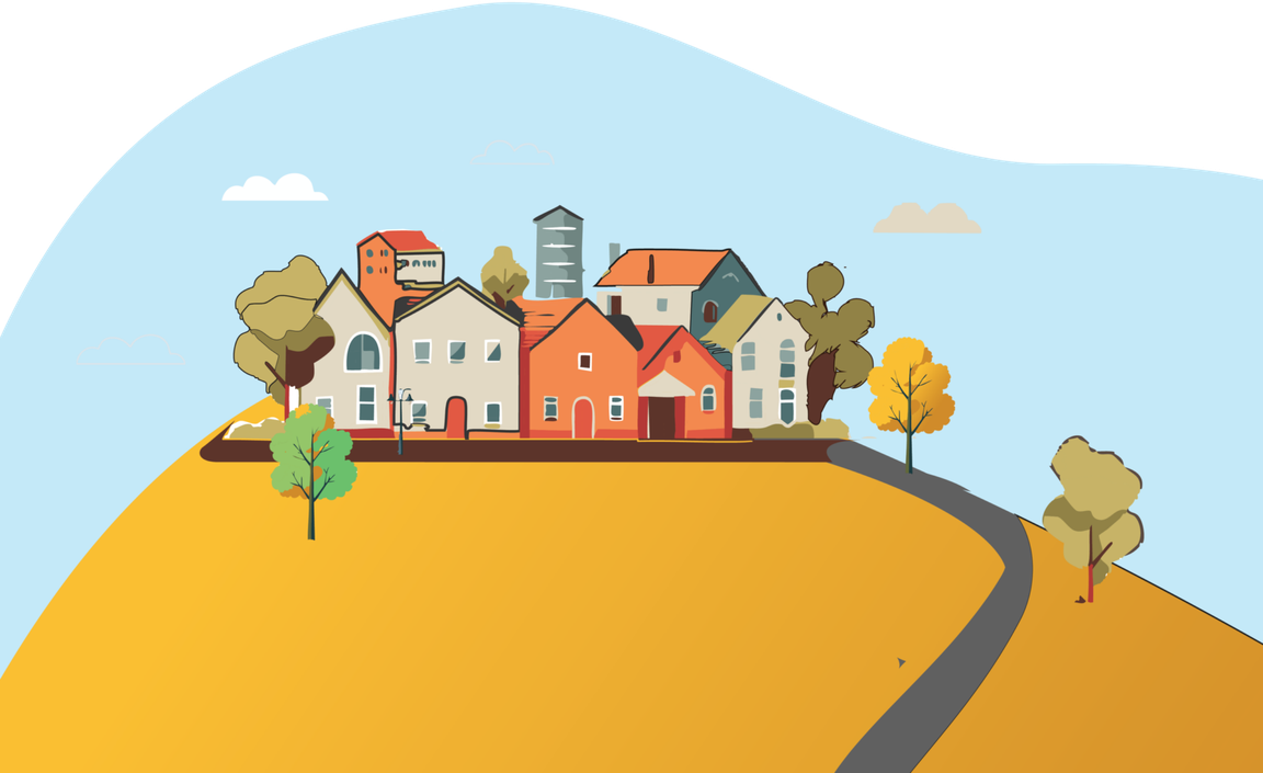 Illustrazione di un piccolo borgo italiano connesso dalla rete Common Net